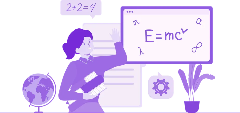 Lehrerin unterrichtet Physikgleichungen  Illustration