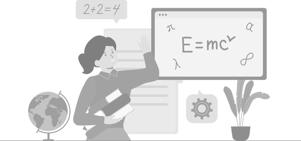 Lehrerin unterrichtet Physikgleichungen  Illustration