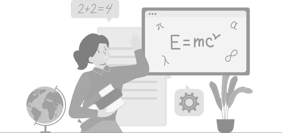 Lehrerin unterrichtet Physikgleichungen  Illustration