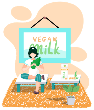 Leite vegano de nozes não lácteas em caixa  Ilustração