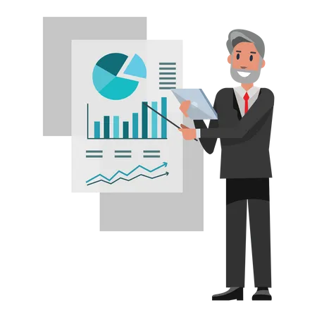 Leitender Geschäftsmann präsentiert Analysediagramm  Illustration