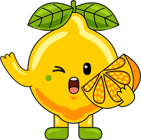 Lemon Mascot holding Lemon slice  Illustration