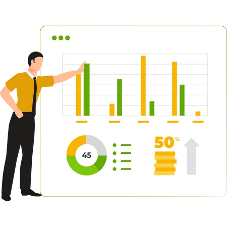 L'employé analyse le graphique à barres  Illustration