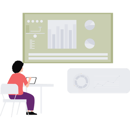 L'employé analyse les graphiques d'affaires  Illustration