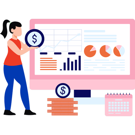 L'employé analyse le graphique du marché  Illustration