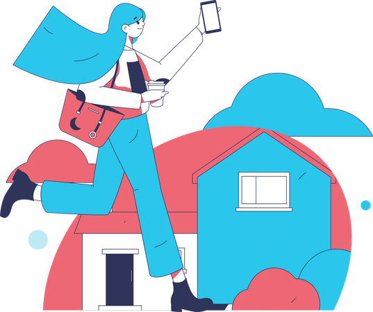 L'employé arrive en retard à son domicile  Illustration