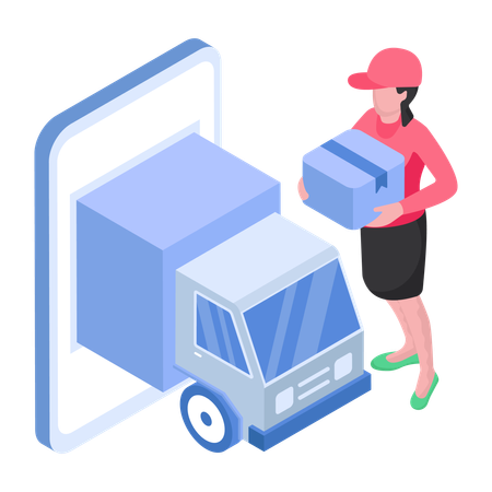 L'employé charge un camion avec des marchandises  Illustration