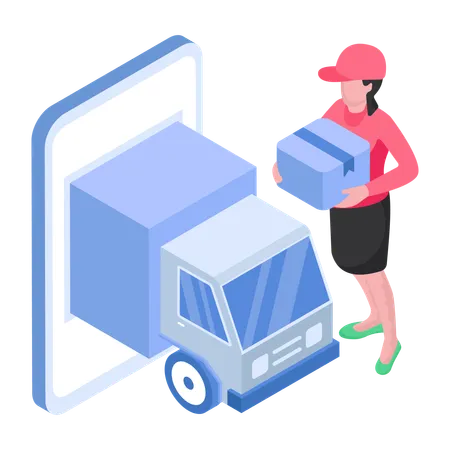 L'employé charge un camion avec des marchandises  Illustration