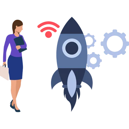 L'employé communique avec Rocket via le réseau Wi-Fi  Illustration