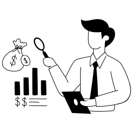 L'employé consulte les données financières  Illustration