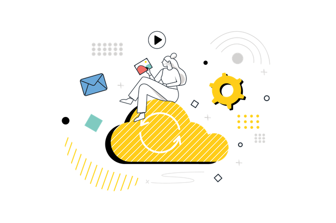 L'employé de bureau télécharge toutes les données sur le stockage cloud pour plus de fiabilité  Illustration