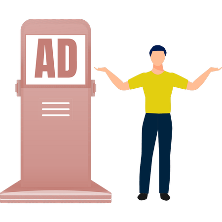L'employé du marketing travaillant sur la publication d'une publicité  Illustration