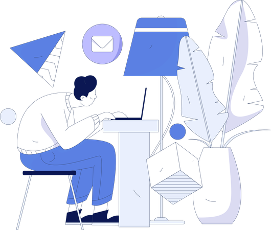 L'employé envoie des e-mails  Illustration