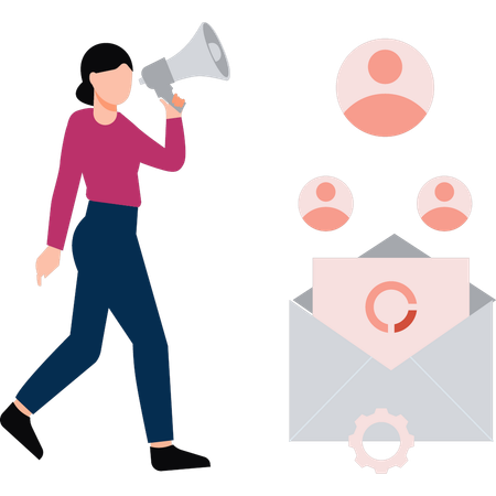 L'employé envoie des e-mails marketing aux clients  Illustration