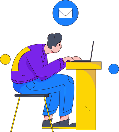 L'employé envoie des e-mails professionnels aux clients  Illustration