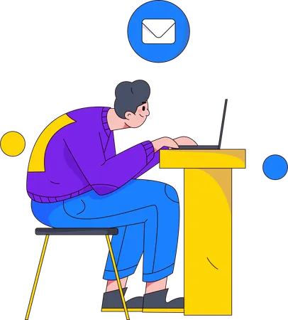 L'employé envoie des e-mails professionnels aux clients  Illustration