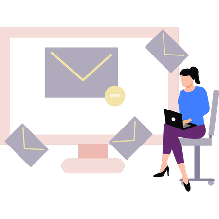 L'employé envoie un e-mail aux clients  Illustration