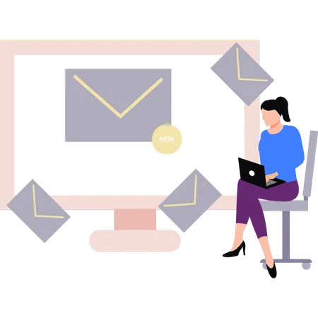 L'employé envoie un e-mail aux clients  Illustration