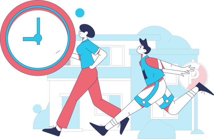 L'employé essaie de courir après l'heure de la réunion  Illustration