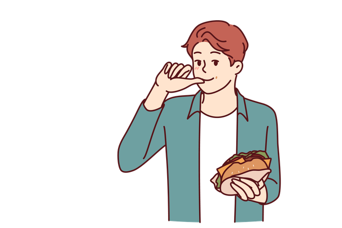 L'employé mange un hamburger  Illustration