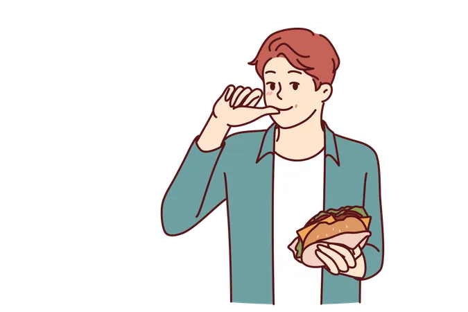 L'employé mange un hamburger  Illustration