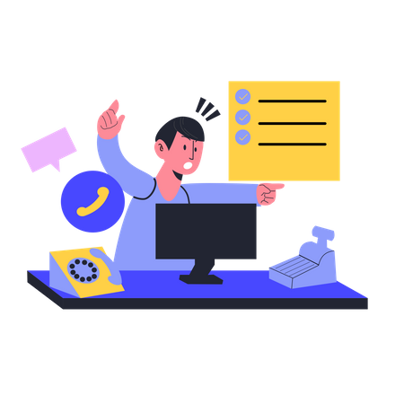 L'employé prend les commandes des clients par téléphone  Illustration
