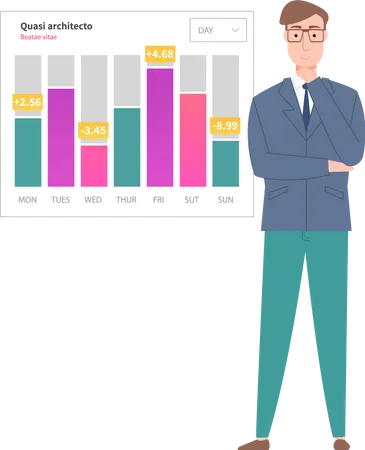 L'employé présente un rapport sur l'analyse des données  Illustration