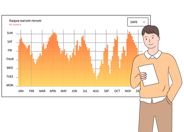 L'employé présente un rapport sur l'analyse des données  Illustration