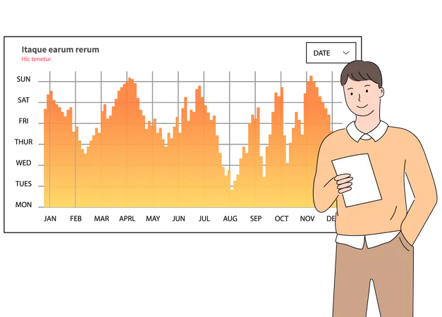 L'employé présente un rapport sur l'analyse des données  Illustration