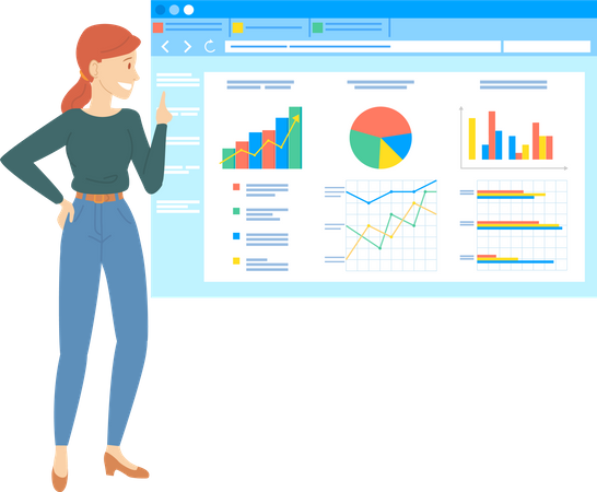 L'employé présente une analyse commerciale en ligne  Illustration