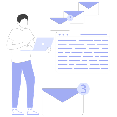 L'employé reçoit des e-mails de clients  Illustration