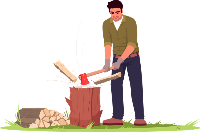 Leñador trabajando en el jardín  Ilustración