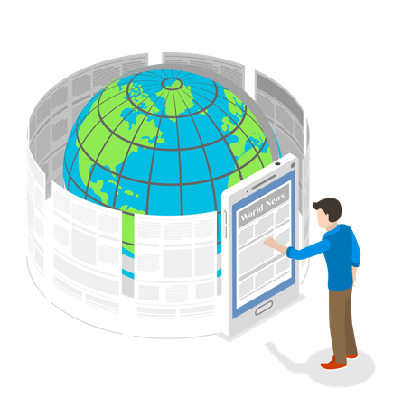 Lendo notícias do mundo por meio de aplicativo para smartphone  Ilustração
