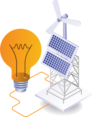 L'énergie des panneaux solaires est utilisée pour faire briller l'ampoule  Illustration