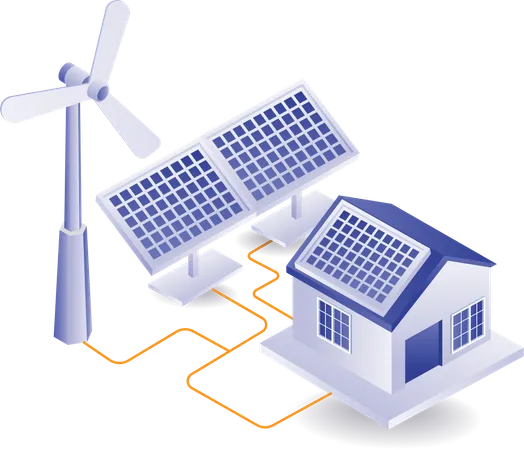 L'énergie des panneaux solaires est utilisée dans les travaux domestiques  Illustration