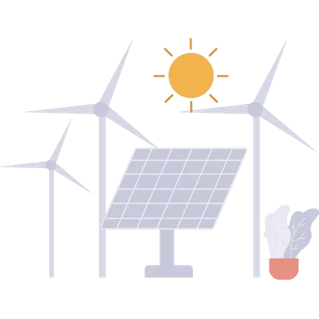 L'énergie solaire est chargée par la lumière du soleil  Illustration