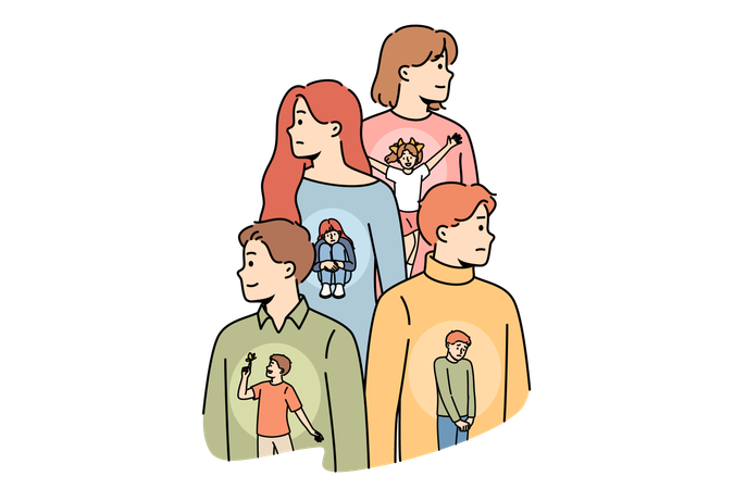 L'enfant intérieur dans le corps des hommes et des femmes affecte l'état psychologique et l'équilibre émotionnel  Illustration