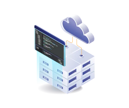 Lenguaje del programa de alojamiento de servidores en la nube  Ilustración