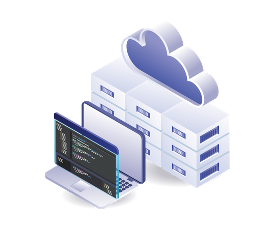 Lenguaje del programa de mantenimiento del servidor en la nube.  Ilustración