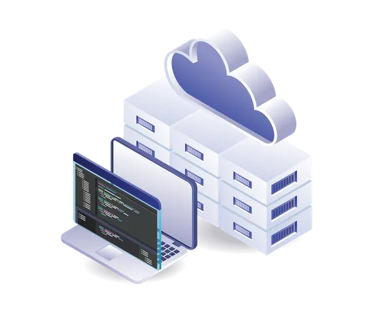 Lenguaje del programa de mantenimiento del servidor en la nube.  Ilustración