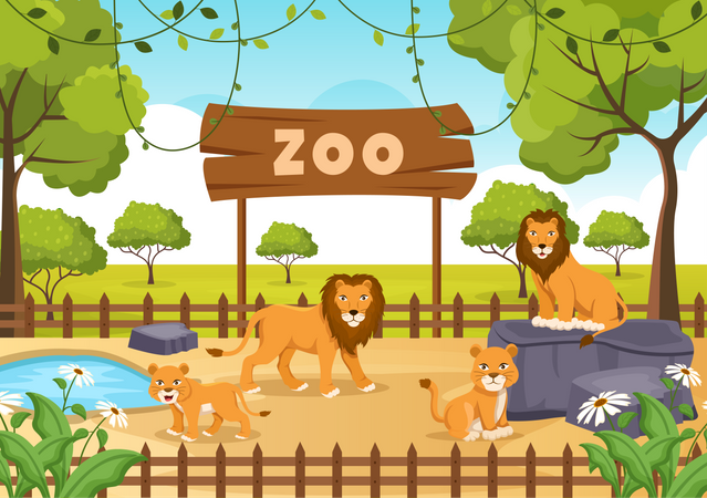 Leões no zoológico  Ilustração
