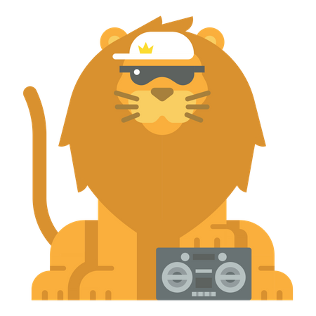 León con grabadora  Ilustración