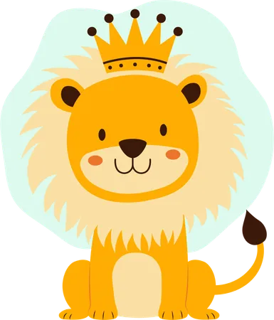 León feliz con corona de rey  Ilustración