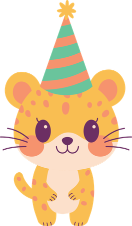 Leopard wearing birthday hat  Illustration