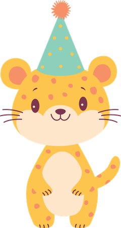 Leopard wearing birthday hat  Illustration