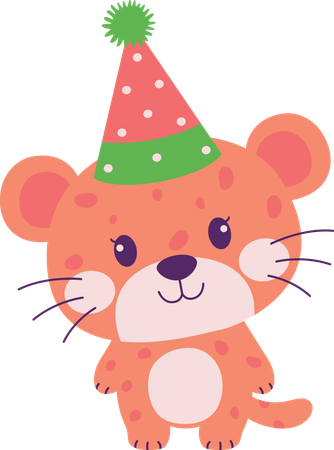 Leopard wearing birthday hat  Illustration