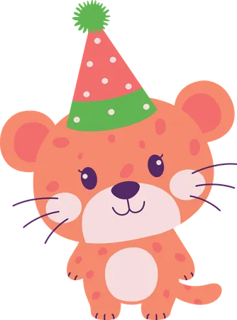 Leopard wearing birthday hat  Illustration