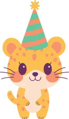 Leopardo con sombrero de cumpleaños  Ilustración