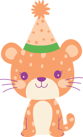 Leopardo con sombrero de cumpleaños  Ilustración