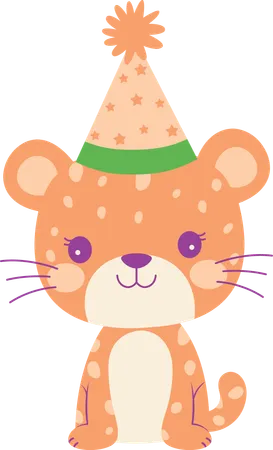 Leopardo con sombrero de cumpleaños  Ilustración